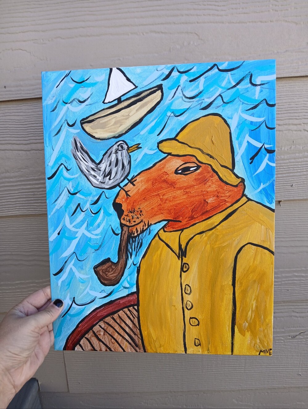 Capybara With Bird On Boat Painting